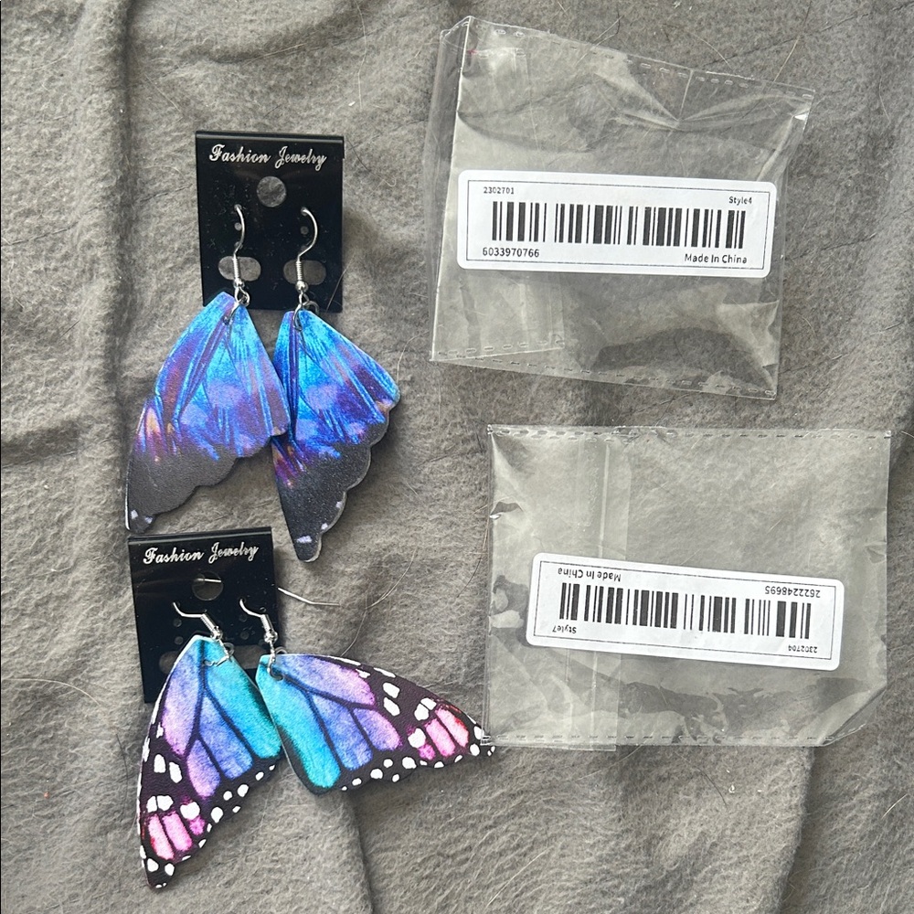 Blue and Purple Butterfly Wing Earrings